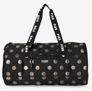 Victoria's Secret Pink Cyber Monday Gym Duffle Tote Bag Black Gold Polka-dot